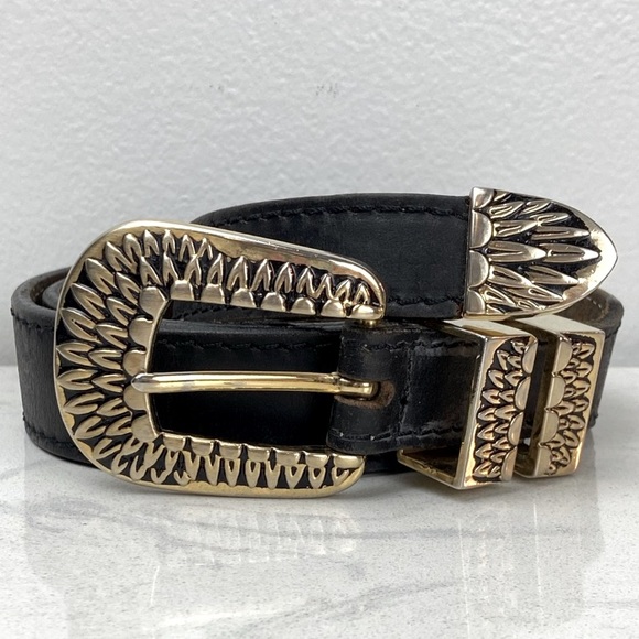 Navasota Accessories - Vintage Navasota Western Genuine Tanned Leather Silver Tone Belt Medium Rodeo